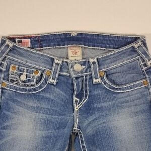 True Religion Blue Denim Jeans with White Contrast Stitching